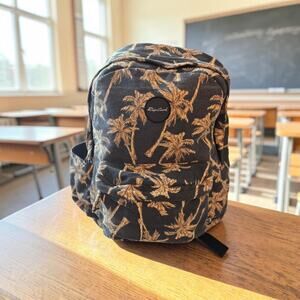 Rip Curl Canvas Backpack Black Gold Tropical Palm Tree Print School Travel GUC
